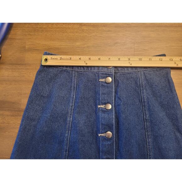 High Rise Blue Denim Button Front Mini Skirt Sz S 26" Waist Preppy EUC - Picture 7 of 8
